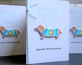 Dog Hanukkah Card, Funny Dachshund Chanukah Card, Judaica Card, Doxie Card, Sausage Dog Card, Happy Hanukkah Card, Weiner Dog, Star of David