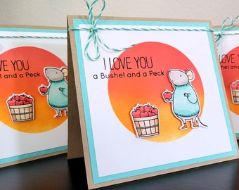 Mouse Valentine Card, I Love You a Bushel and a Peck, Mice Anniversary Gift