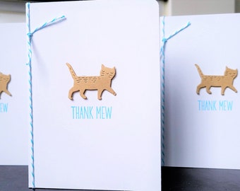 Cat Thank You Cards Set of 5, Kitty Thank You Notes, Greeting Cards for Cat Lover, Thank Mew, Cat Stationery