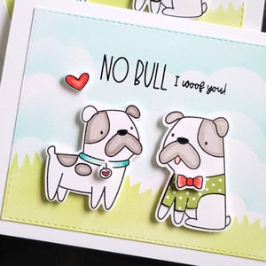Carte d'anniversaire bouledogue, carte je t'aime, carte de Saint-Valentin chien, je vous woof