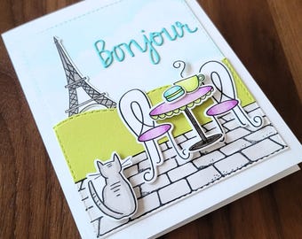 Bonjour Card, Paris Cat Lover Gift, French Thank You Note