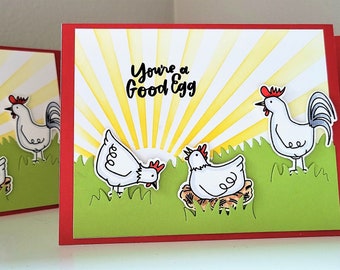 Chicken Birthday Card, Thank You Card for Hen Farmer, Chick Friendship Card, You're a Good Egg