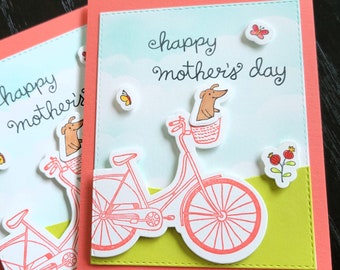 Dog Mother's Day Card, Mom's Day Card, Happy Mother's Day, Bicyclist Card, Dog Lover, Dog Mom Gift