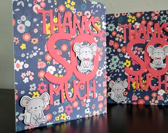 Mouse Thank You Card, Floral Thank You Note, Rat Gift