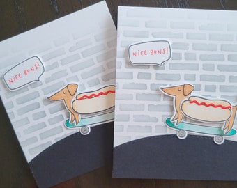 Anniversary Card for Dachshund Lover, Doxie Gift, Wiener Dog I Love You Card, Dog Dad Card, Nice Buns, Sausage Dog, Skateboard Card