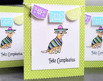 Feliz Cumpleanos Card, Chihuahua Dog Birthday Card, Spanish Birthday Card, Mexican Papel Picado