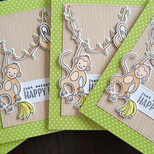 Monkey Birthday Card, Jungle Party Theme Greeting Card, Jungle B-Day Card