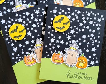 Cat Halloween Greeting Card, Autumn Kitty Gift