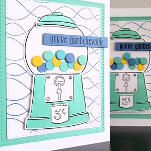 Retro Gumball Valentine's Day Card, Foodie Anniversary Card, Thank You Card for Candy Lover, You're Gumbelievable image 3