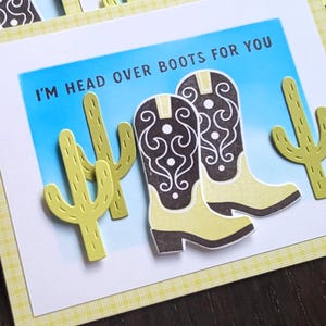 Tarjeta de San Valentín de vaquero, tarjeta de aniversario del oeste, tarjeta de felicitación con botas de vaquera, estoy enamorado de ti, enamorado de los tacones, regalo de bailarina de línea