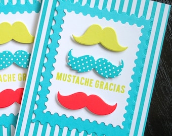 Mustache Thank You Card for Guys, Barber Gift, Spanish Thank You Note, Mustache Gracias