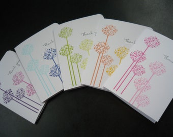 Tarjetas de agradecimiento conjunto de 5, flores de Allium, notas de agradecimiento de boda, tarjetas de felicitación de agradecimiento de baby shower