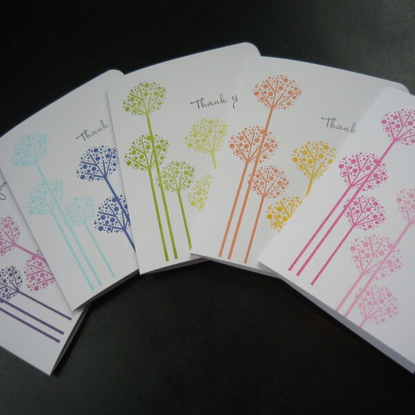 Thank You Cards Set of 5, Allium Flowers, Wedding Thank You Notes, Baby Shower Thank You Greeting Cards