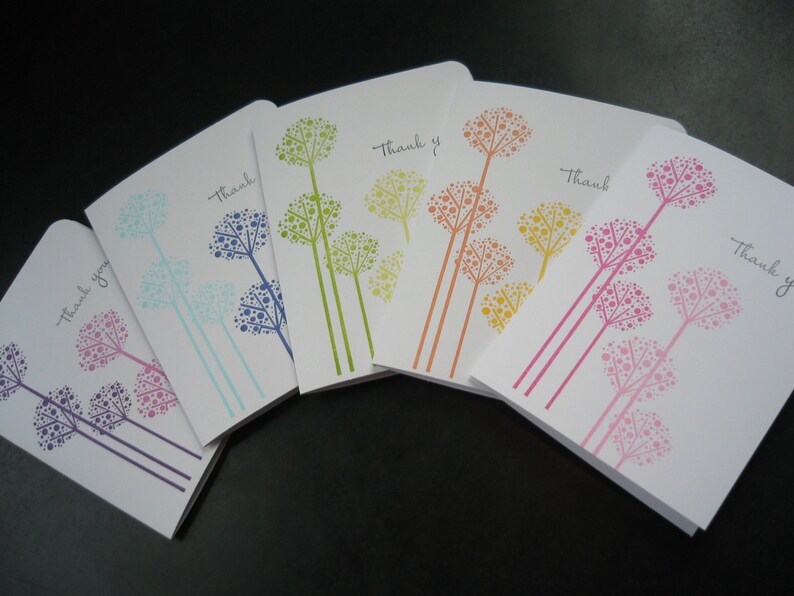 Thank You Cards Set of 5, Allium Flowers, Wedding Thank You Notes, Baby Shower Thank You Greeting Cards image 1