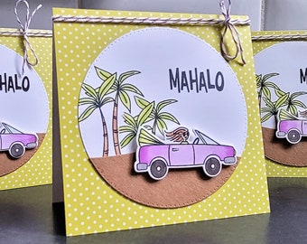 Mahalo Thank You Card, Hawaii Thank You Note, Convertible, Summer Greeting Card