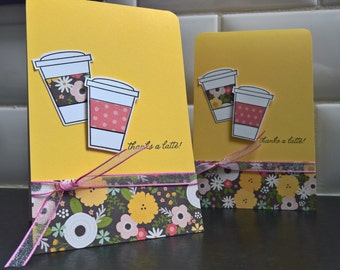 Thanks a Latte Cards Set of 2, Thank You Cards Set, Coffee Lover Gift, Coffee Cards, Coffee Notecards, Spring Thank You Notes