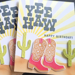 Carte d'anniversaire Yeehaw, carte botte de cow-boy, cadeau country western, carte d'anniversaire de naissance pour danseuse de ligne