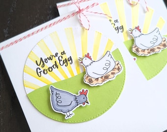 Tarjeta de agradecimiento para gallinas: Eres un buen huevo, tarjeta de gallina granjera