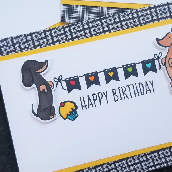 Dachshund Dog Birthday Card, Sausage Doggy B-Day Card, Happy Birthday Gift for Dog Mom or Dog Dad, Black and Tan Doxie