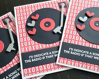 Retro Vinyl Record Valentine Card, Anniversary Card for Music Lover, Turntable Card, I'd Dedicate a Song to You