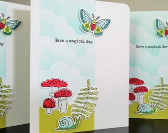 Magical Mushroom Birthday Card, B-Day Card for Botanist, Birthday Gift for Gardener, Butterfly Thank You Card, Nature Stationery