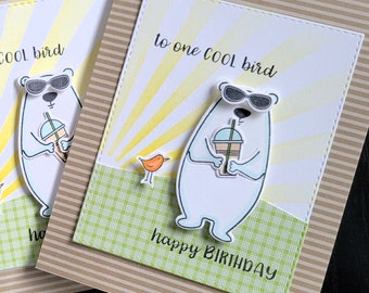 Summer Birthday Card, Polar Bear Greeting Card, Iced Coffee Lover Gift, To One Cool Bird B-Day Card