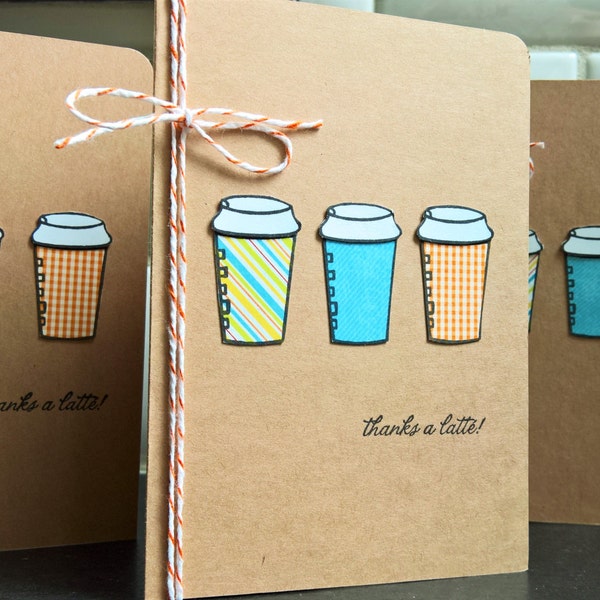 Thanks a Latte Thank You Cards Set of 3, Coffee Thank You Cards, Summer Thank You Note Cards