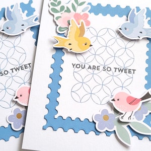 鳥のサンキューカード、春の花柄の文房具、ベビーシャワーのサンキューノート、You're So Tweet