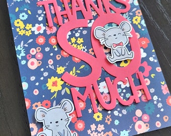 Mouse Thank You Card, Floral Thank You Note, Rat Gift