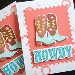 Bonjour carte de cow-girl, carte de remerciement de botte de cowboy, carte de toute occasion