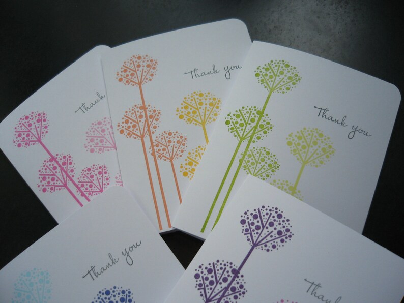 Thank You Cards Set of 5, Allium Flowers, Wedding Thank You Notes, Baby Shower Thank You Greeting Cards image 2