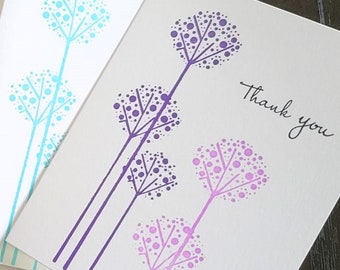 Thank You Cards Set of 5, Allium Flowers, Wedding Thank You Notes, Baby Shower Thank You Greeting Cards
