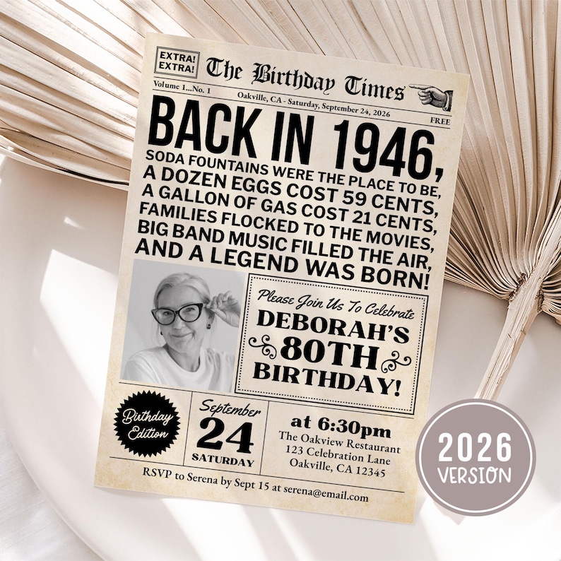 80th Birthday Invitation Template