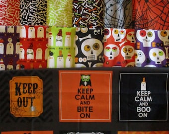 1 Panel Cotton Quilt Halloween Fabric Skeletons /& Ghosts Boneheads by Ellen Crimi-Trent from Clothworks 12 Fat Quarters