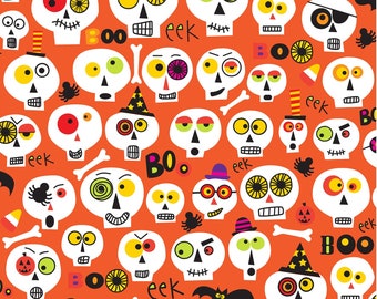 1 Panel Cotton Quilt Halloween Fabric Skeletons /& Ghosts Boneheads by Ellen Crimi-Trent from Clothworks 12 Fat Quarters