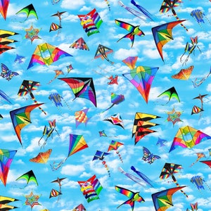 In Motion Kites from Elizabeth&#39;s Studio Cotton Quilt Fabric 666 Blue - By the Yard - Free Shipping U.S.