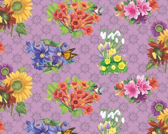 Old Farmer's Almanac Floral Sundial Fabric from Sykel 100% Cotton Quilt Fabric - 10328-x - Free shipping U.S.