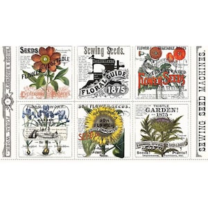 Sewing Seeds III by Janet Wecker-Frisch Riley Blake Designs 100% Cotton Quilt Fabric PD15681-Panel 24&quot; x 42&quot; Free shipping U.S.