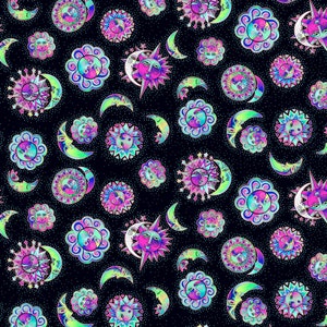 Celestial Magic Suns by Laurel Burch from Clothworks 100% cotton quilt fabric Y3161-3 Black - By the yard  - Free shipping U.S.