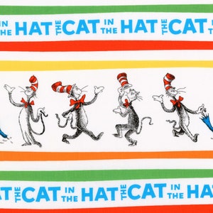 The Cat in the Hat Stripe Seuss by Robert Kaufman 100% cotton quilt fabric ADE-18199-203 - By the yard - Free shipping U.S.