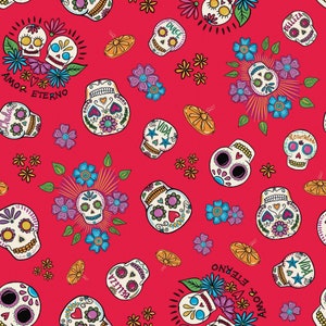 Amor Eterno Skulls by Crafty Chica from Riley Blake Designs 100% Cotton Quilt Fabric C11811 Red - Free shipping U.S.