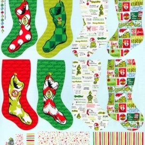 How the Grinch Stole Christmas Stocking Fabric Panel Dr. Seuss from Robert Kaufman 100% cotton quilt fabric ADE-20276-223