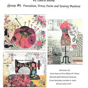 Teeny Tiny #5 Collage Quilt Pattern Pincushion, Dress Form, Sewing Maching   by Laura Heine of Fiberworks - LHFWTT1