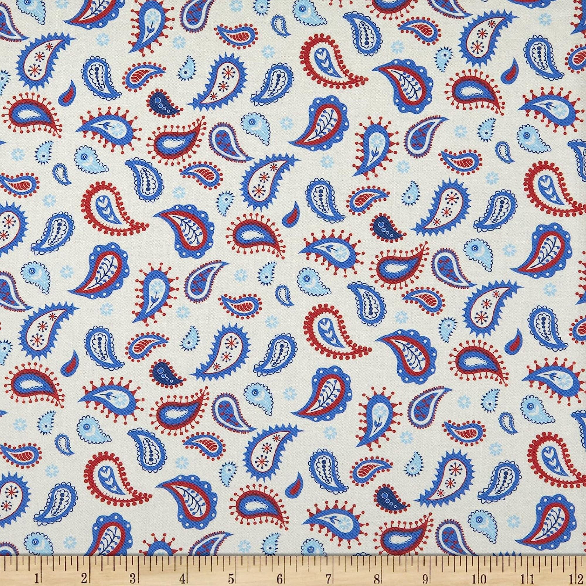 Red White & Bang Paisley Fabric by Sandy Gervais Collection from Riley Blake Designs - P11522 Cream  Free shipping U.S.