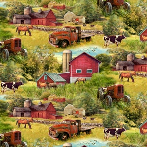 Barns & Trucks Digitally Printed by Four Seasons from David Textiles 100% Cotton Quilt Fabric  GG00056CW1 Free shipping U.S.