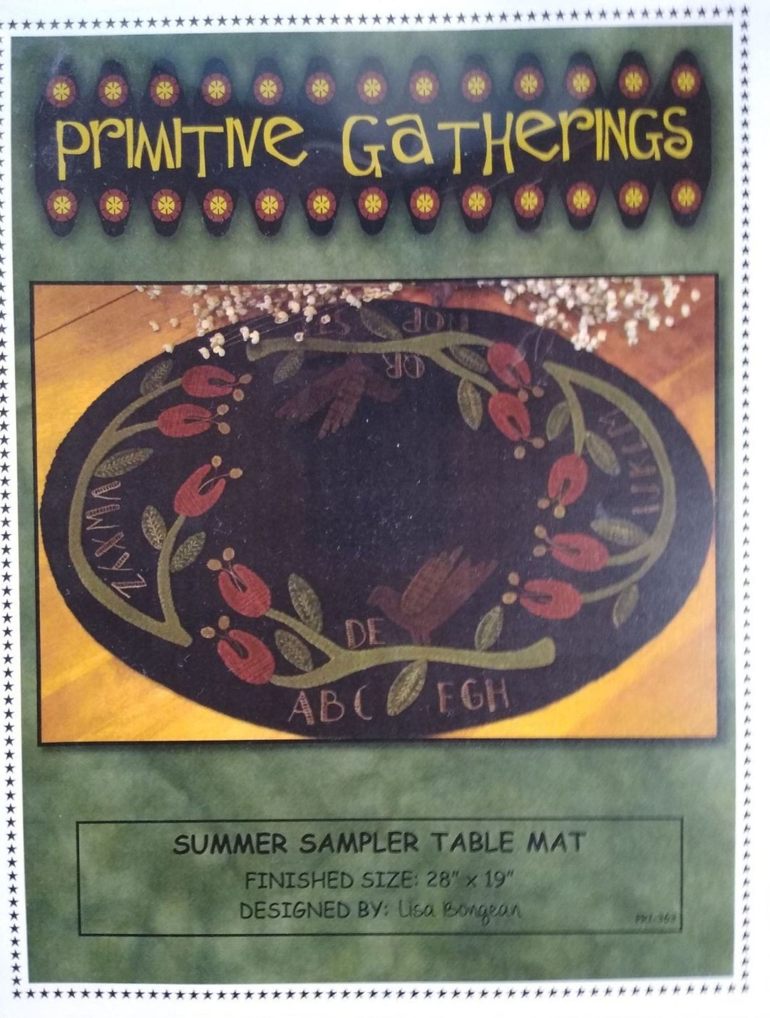 Sampler Table Cover Summer Sampler Table Mat Pattern by Lisa Bongean From Primitive ...
