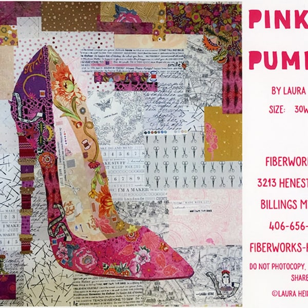 Pink Pump Collage Quilt Pattern by Laura Heine of Fiberworks - FWLHPUMP- Free Shipping U.S.