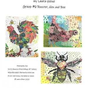 Teeny Tiny #6 Collage Quilt Pattern Rooster, Hen and Bee by Laura Heine of Fiberworks - LHFWTT6 - Free Shipping U.S.