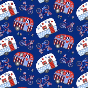 My Happy Place Campers and Bikes by Sharla Fultz from Studio E Cotton Quilt Fabric 6038S-78 - Free Shipping U.S.