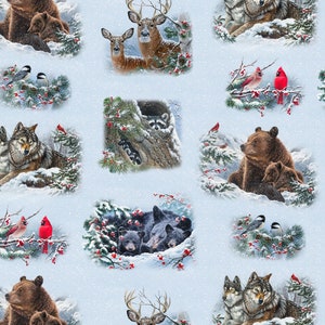 Winter Companions by Abraham Hunter from Elizabeth&#39;s Studio Cotton Quilt Fabric 9613 Snow - Free Shipping U.S.